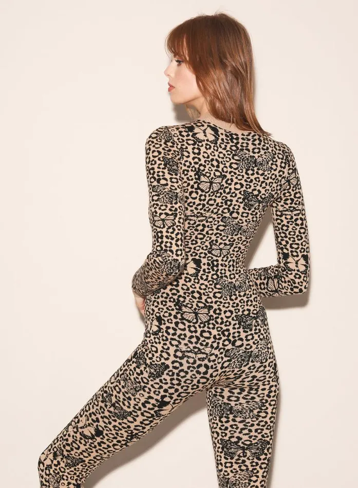Fleur Du Mal Knitwear Knit Catsuit Tan Butterfly Jacquard 8211 Women Fleur Du Mal Knitwear Knit Catsuit Tan Butterfly Jacquard 8211 Women