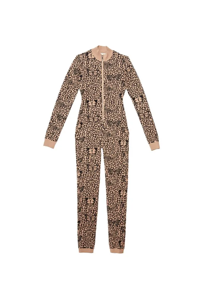 Fleur Du Mal Knitwear Knit Catsuit Tan Butterfly Jacquard 8211 Women Fleur Du Mal Knitwear Knit Catsuit Tan Butterfly Jacquard 8211 Women