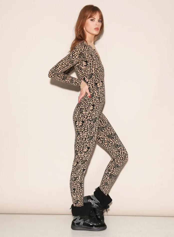 Fleur Du Mal Knitwear Knit Catsuit Tan Butterfly Jacquard 8211 Women Fleur Du Mal Knitwear Knit Catsuit Tan Butterfly Jacquard 8211 Women