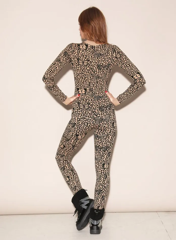 Fleur Du Mal Knitwear Knit Catsuit Tan Butterfly Jacquard 8211 Women Fleur Du Mal Knitwear Knit Catsuit Tan Butterfly Jacquard 8211 Women