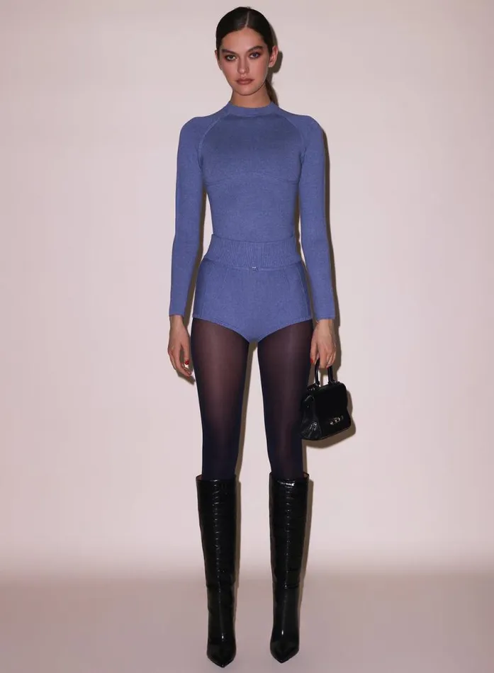 Fleur Du Mal Knitwear Knit Underbust Long Sleeve Top Charcoal Blue 8211 Women Fleur Du Mal Knitwear Knit Underbust Long Sleeve Top Charcoal Blue 8211 Women