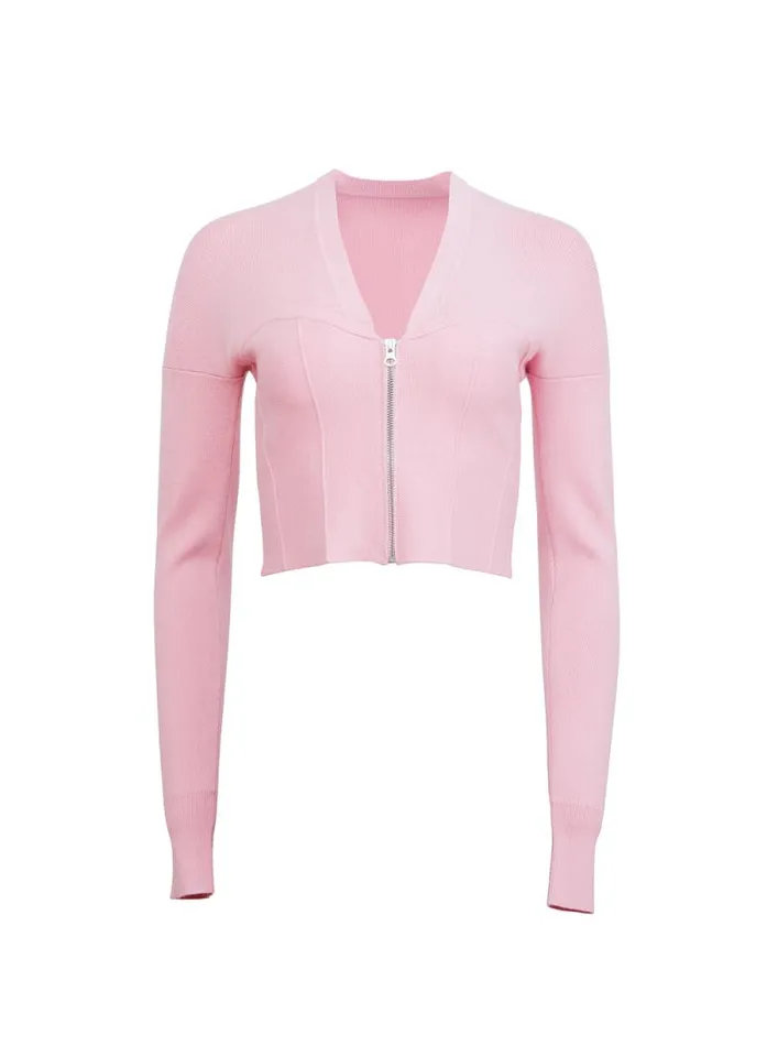 Fleur Du Mal Knitwear Knit Zip Bustier Cardigan Cherry Blossom 8211 Women Fleur Du Mal Knitwear Knit Zip Bustier Cardigan Cherry Blossom 8211 Women