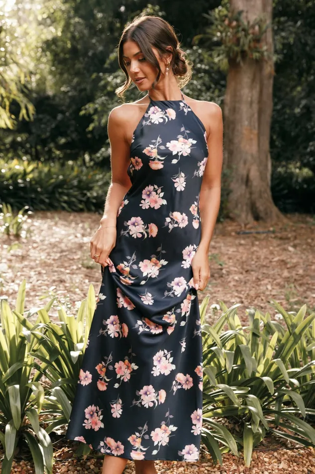 Floral Dresses Petal and Pup Women Hadley Halterneck Maxi Dress Black Floral