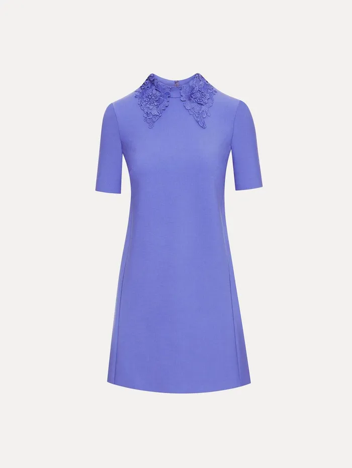 Floral Guipure Collar Mini Dress Crocus Women Oscar De La Renta Dresses