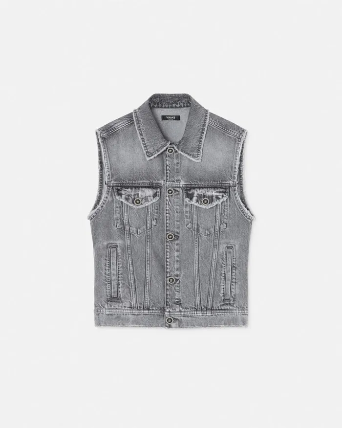 Frayed Denim Vest Gray Men Versace Shirts