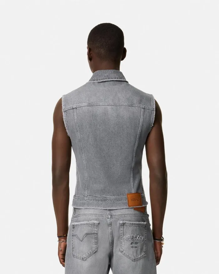 Frayed Denim Vest Gray Men Versace Shirts