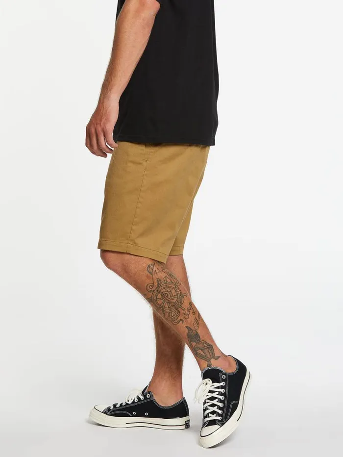 Frickin Elastic Waist Shorts 8211 Dark Khaki Mens Volcom Shorts