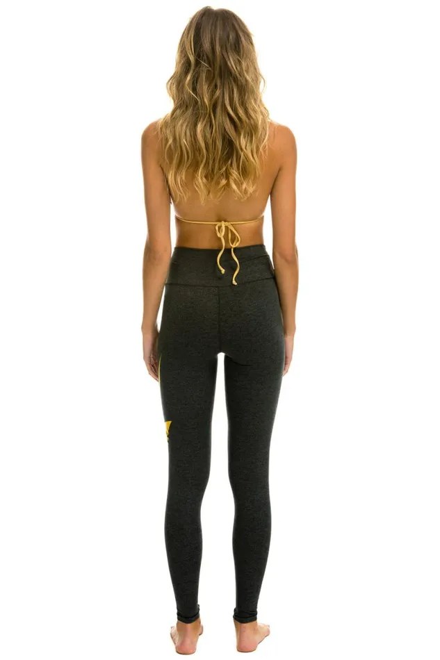 Full Length HiRise Bolt Leggings 8211 Charcoal Gold Women Aviator Nation Leggings