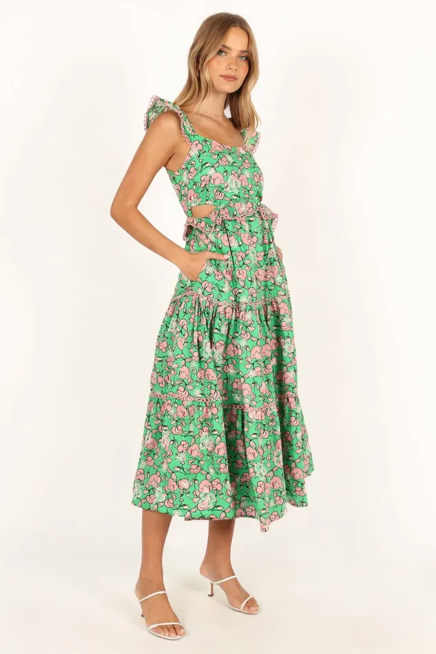 Gia Midi Dress Green Pink Women Floral Dresses Petal and Pup