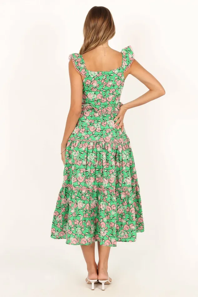 Gia Midi Dress Green Pink Women Floral Dresses Petal and Pup