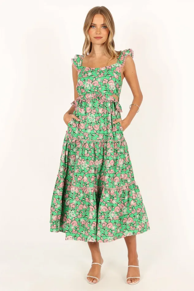 Gia Midi Dress Green Pink Women Floral Dresses Petal and Pup