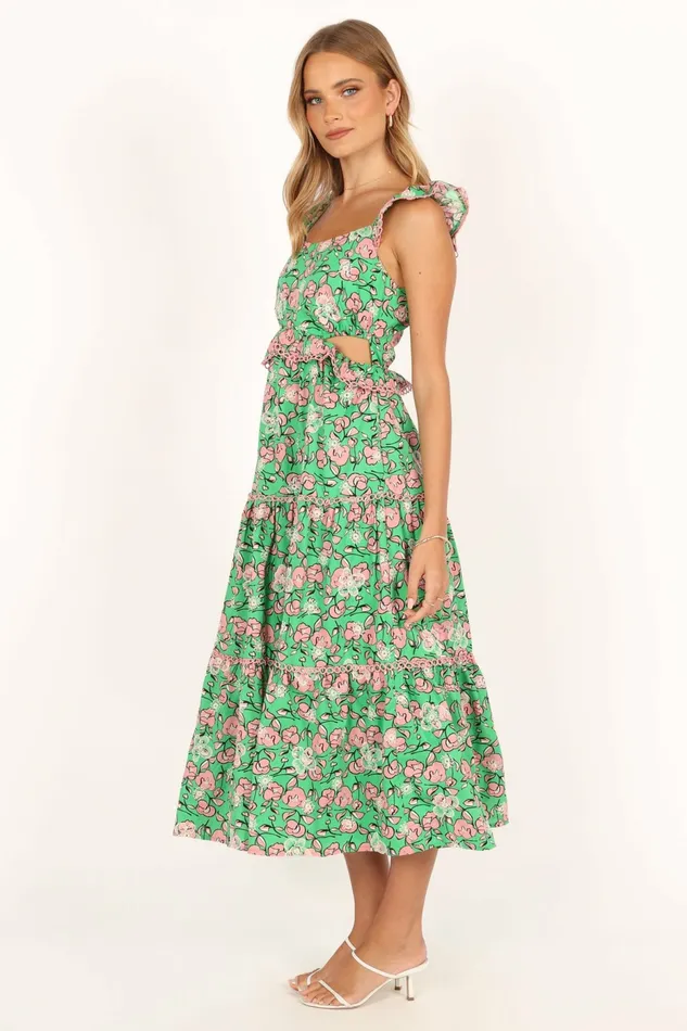 Gia Midi Dress Green Pink Women Floral Dresses Petal and Pup