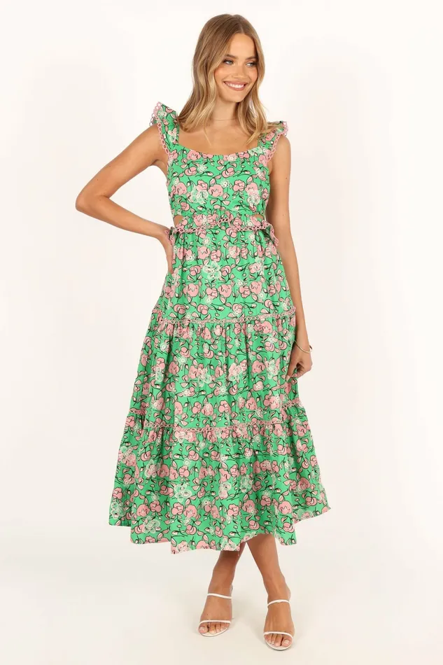 Gia Midi Dress Green Pink Women Floral Dresses Petal and Pup