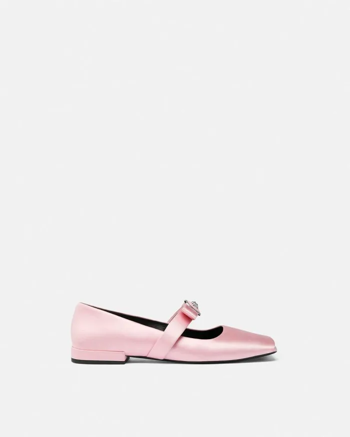 Gianni Ribbon Open Satin Ballerinas Light Pink Women Versace Loafers and Flats