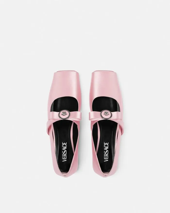 Gianni Ribbon Open Satin Ballerinas Light Pink Women Versace Loafers and Flats