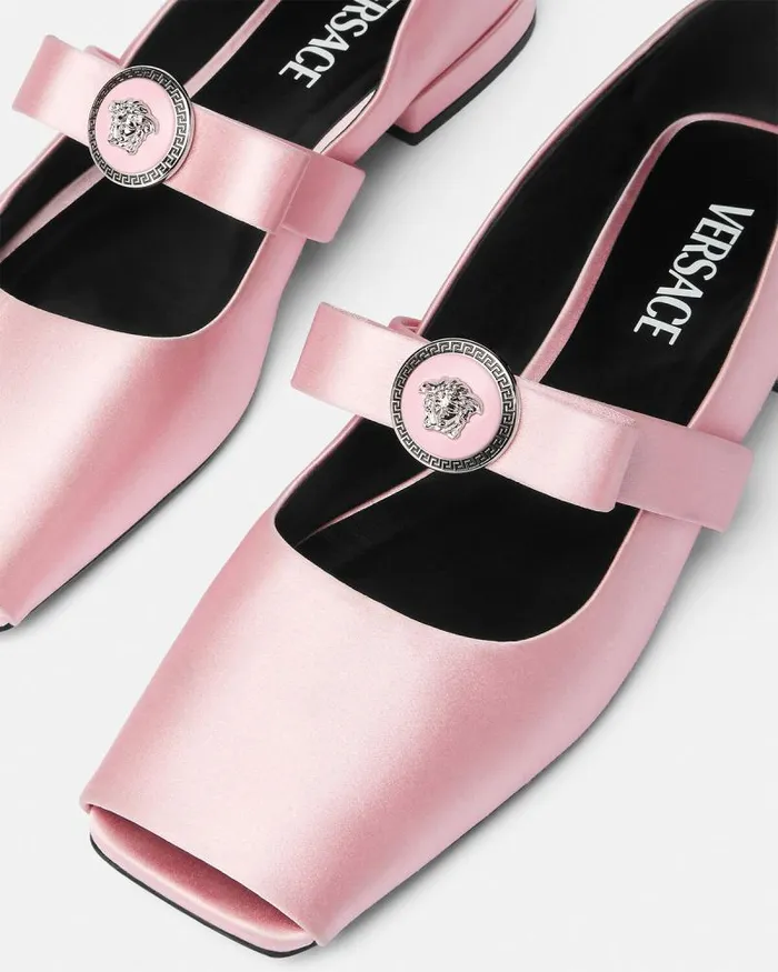 Gianni Ribbon Open Satin Ballerinas Light Pink Women Versace Loafers and Flats