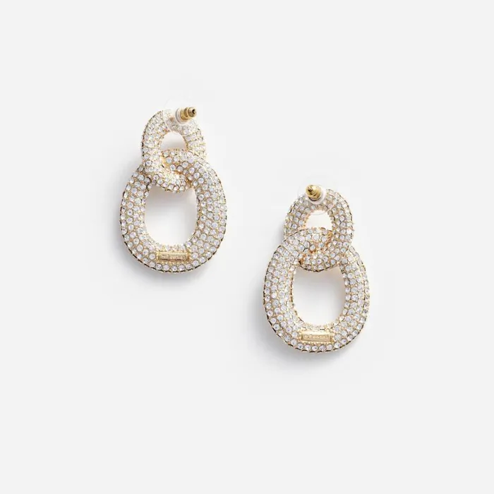 Gold Crystal Link Earrings Women Self Portrait Jewellery Gold Crystal Link Earrings Women Self Portrait Jewellery