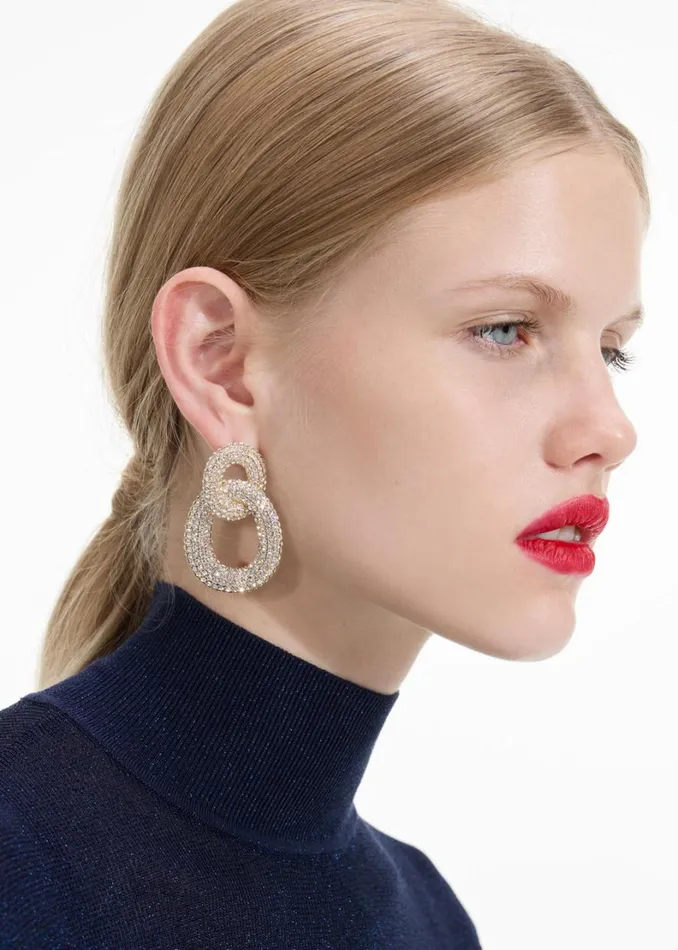 Gold Crystal Link Earrings Women Self Portrait Jewellery Gold Crystal Link Earrings Women Self Portrait Jewellery