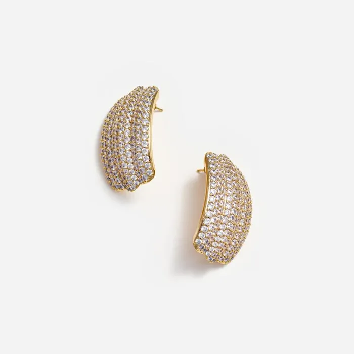Gold Crystal Ridged Earrings Women Self Portrait Jewellery Gold Crystal Ridged Earrings Women Self Portrait Jewellery