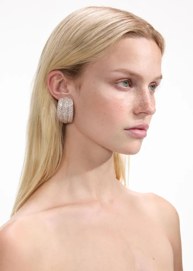 Gold Crystal Ridged Earrings Women Self Portrait Jewellery Gold Crystal Ridged Earrings Women Self Portrait Jewellery