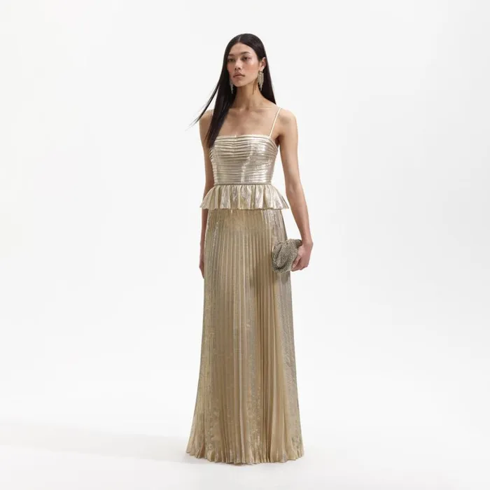 Gold Metallic Maxi Dress Women Self Portrait Dresses Gold Metallic Maxi Dress Women Self Portrait Dresses