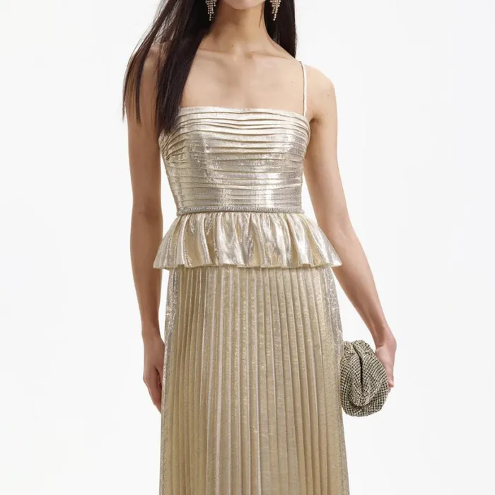 Gold Metallic Maxi Dress Women Self Portrait Dresses Gold Metallic Maxi Dress Women Self Portrait Dresses