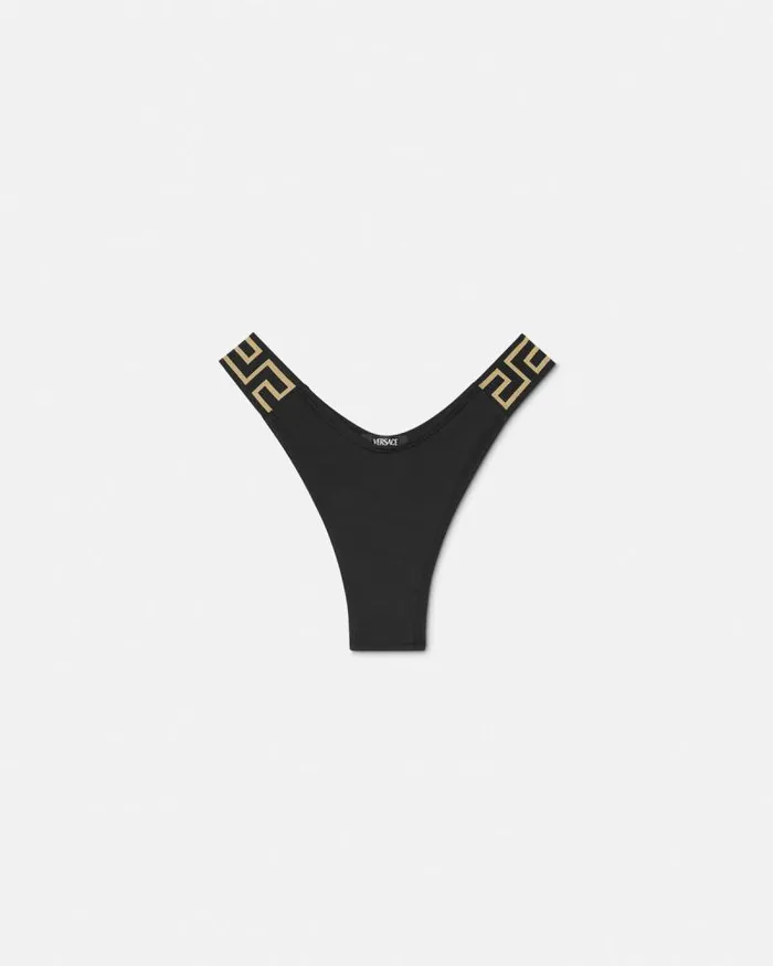 Greca Border Bikini Bottoms Black Women Versace Swimwear