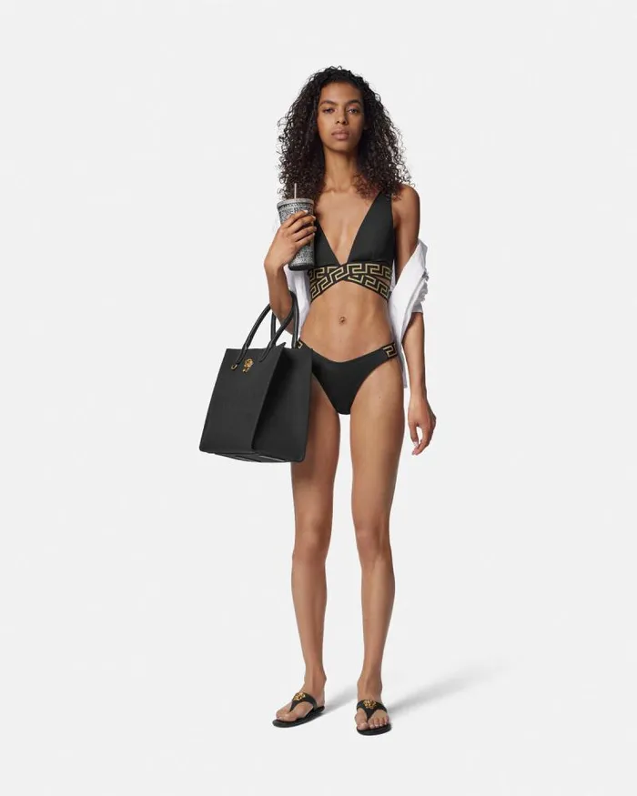 Greca Border Bikini Bottoms Black Women Versace Swimwear