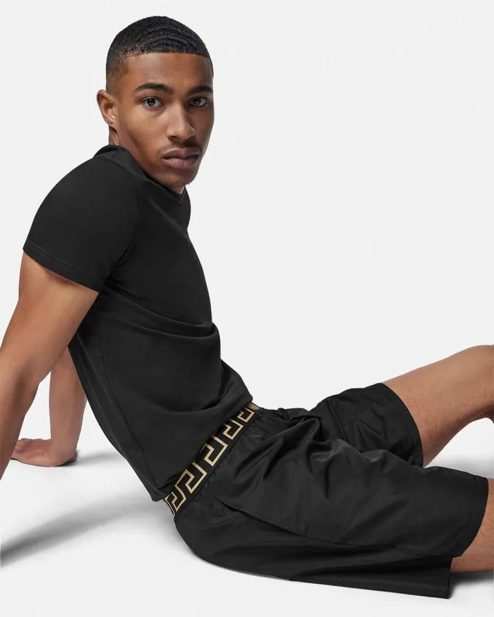 Greca Border Boardshorts Black Men Versace Swimwear