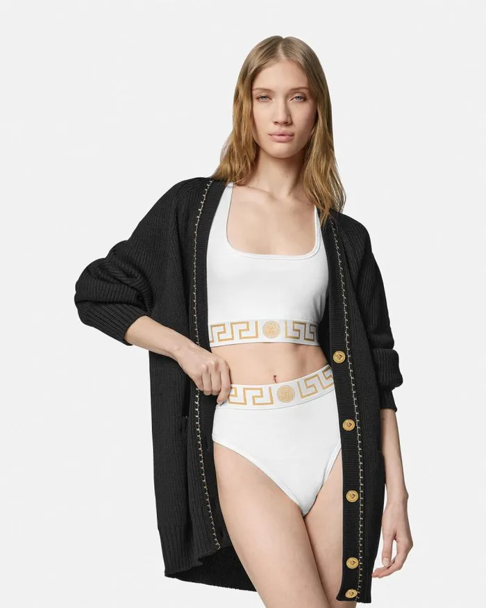 Greca Border High Waist Briefs White Women Versace Bras and Briefs