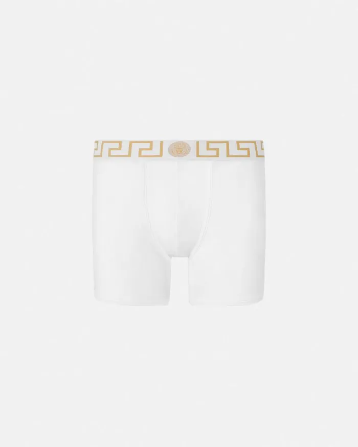 Greca Border Long Trunks White Men Versace Boxers