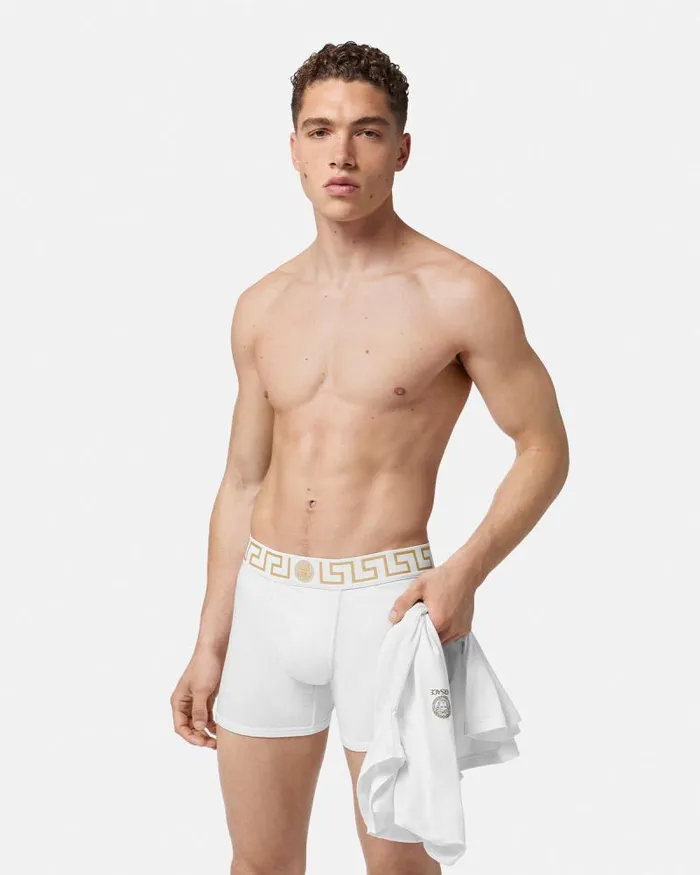 Greca Border Long Trunks White Men Versace Boxers
