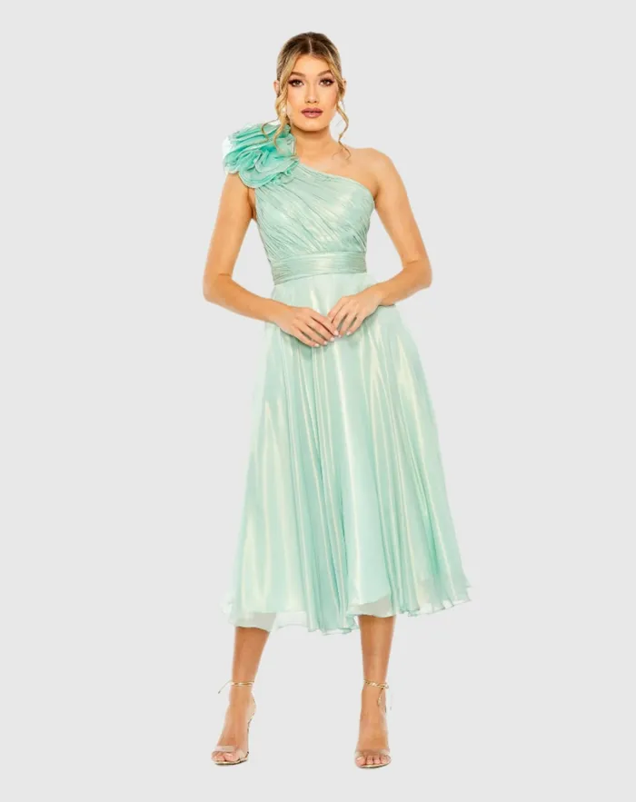 Green Rosette One Shoulder Tea Length Dress Sage Women Best Sellers Mac Duggal Green Rosette One Shoulder Tea Length Dress Sage Women Best Sellers Mac Duggal