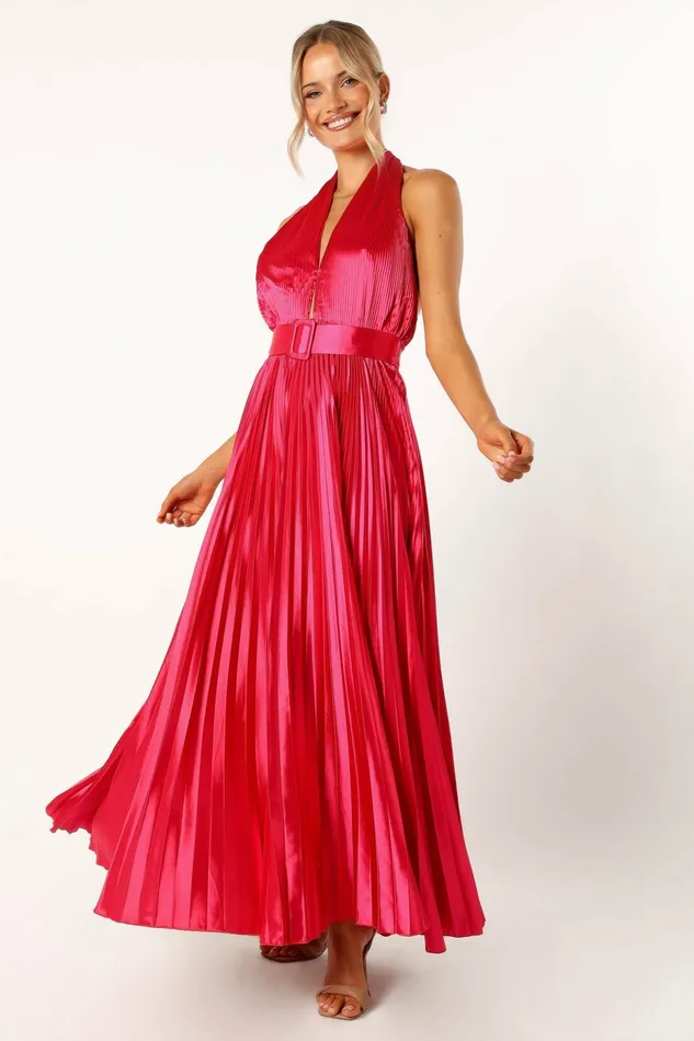 Greta Halterneck Maxi Dress Magenta Women Event Dresses Petal and Pup