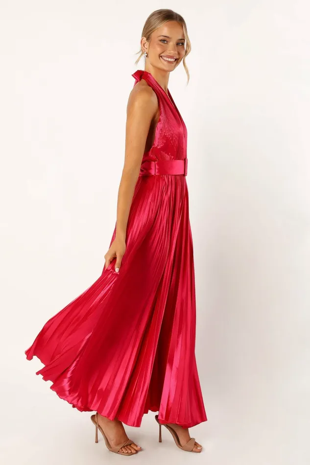 Greta Halterneck Maxi Dress Magenta Women Event Dresses Petal and Pup