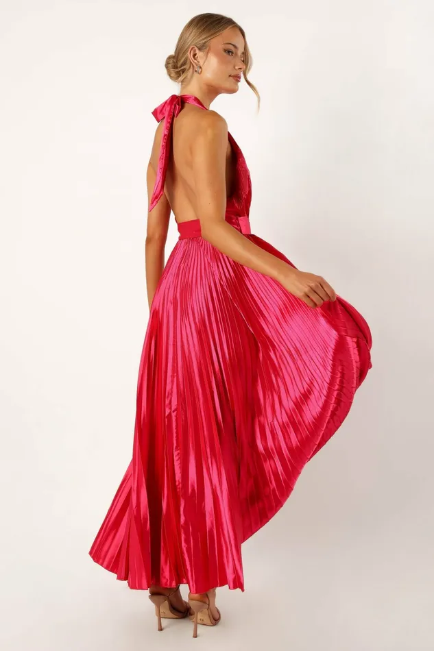 Greta Halterneck Maxi Dress Magenta Women Event Dresses Petal and Pup