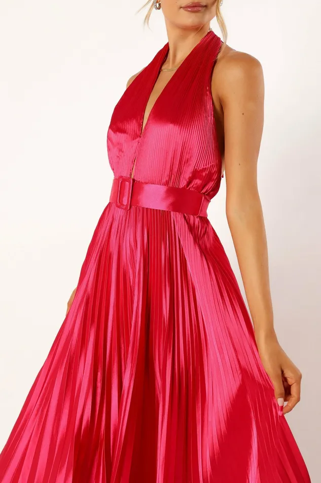 Greta Halterneck Maxi Dress Magenta Women Event Dresses Petal and Pup