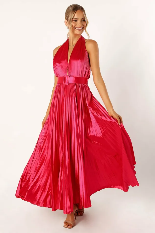 Greta Halterneck Maxi Dress Magenta Women Event Dresses Petal and Pup