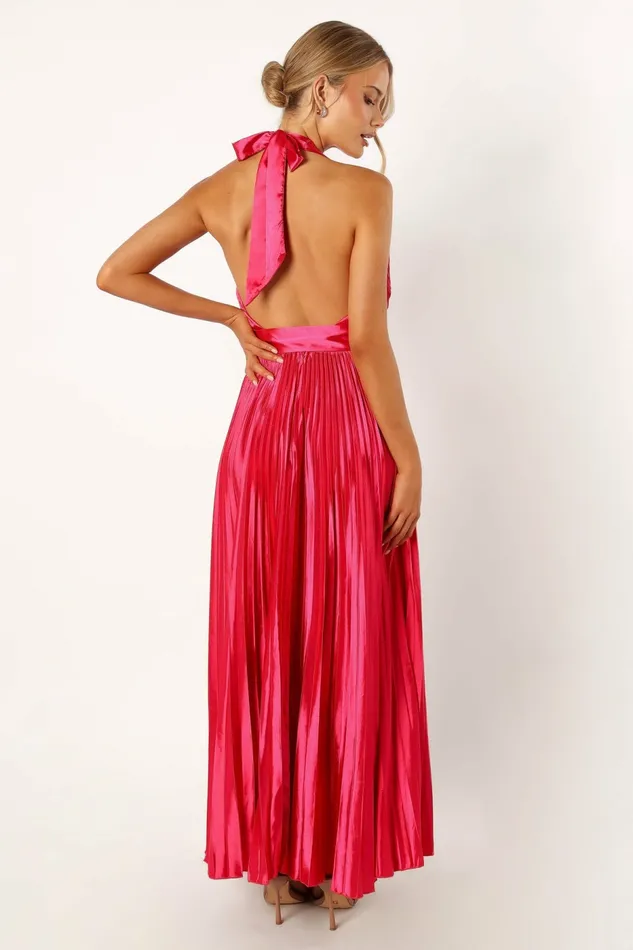Greta Halterneck Maxi Dress Magenta Women Event Dresses Petal and Pup