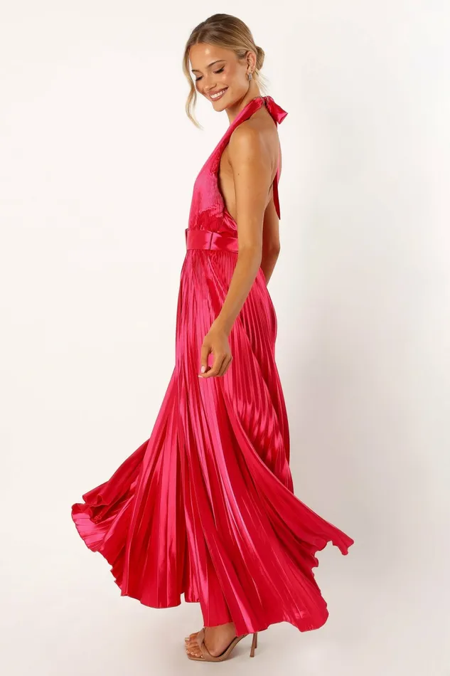 Greta Halterneck Maxi Dress Magenta Women Event Dresses Petal and Pup