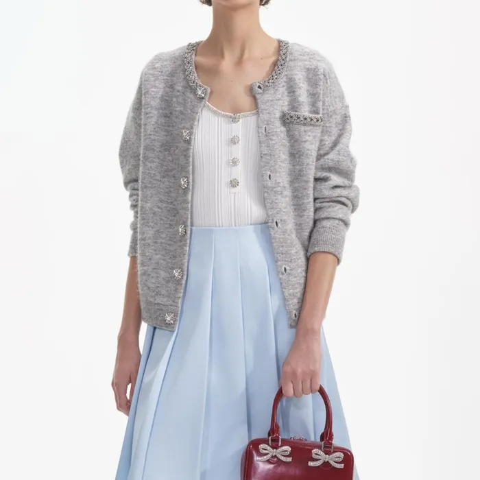 Grey Melange Cardigan Women Self Portrait Knitwear Grey Melange Cardigan Women Self Portrait Knitwear