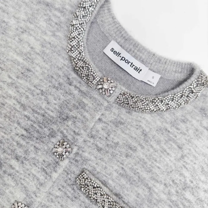 Grey Melange Cardigan Women Self Portrait Knitwear Grey Melange Cardigan Women Self Portrait Knitwear