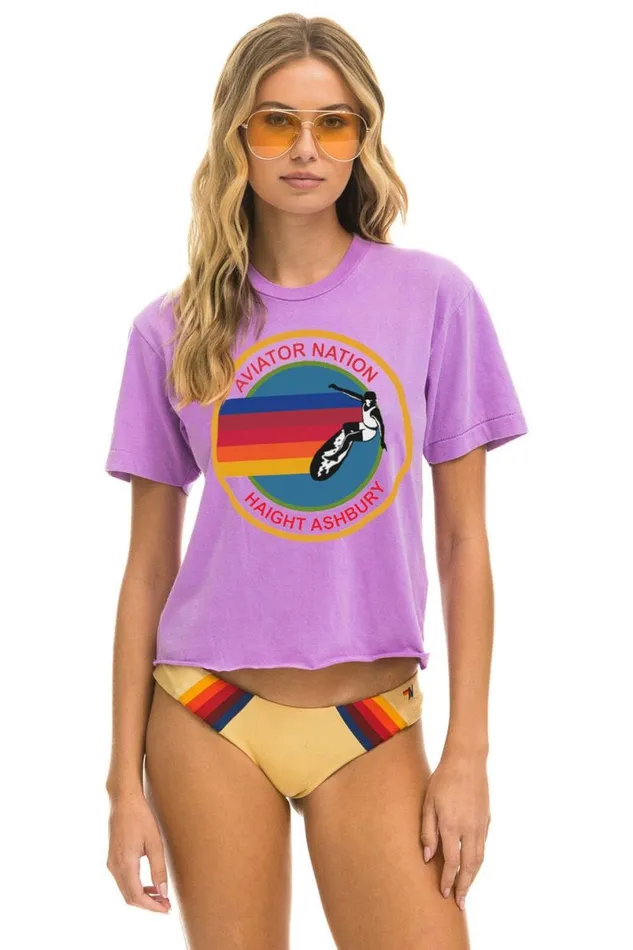 Haight Ashbury Boyfriend Tee 8211 Neon Purple Women Aviator Nation Tees