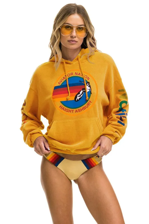 Haight Ashbury Relaxed Pullover Hoodie 8211 Gold WomenMen Aviator Nation Hoodies