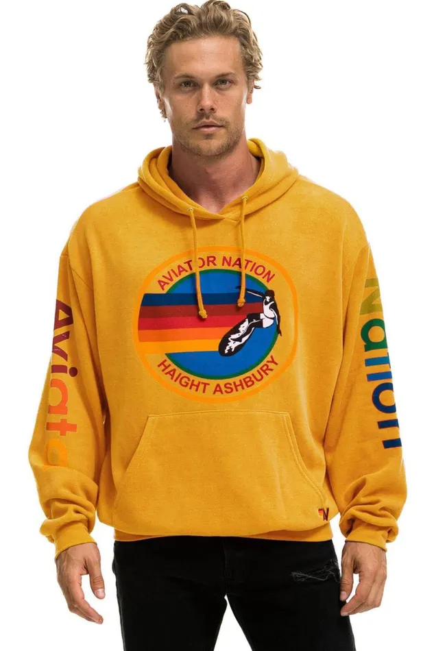 Haight Ashbury Relaxed Pullover Hoodie 8211 Gold WomenMen Aviator Nation Hoodies