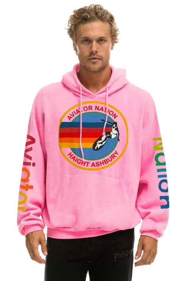Haight Ashbury Relaxed Pullover Hoodie 8211 Neon Pink WomenMen Aviator Nation Hoodies