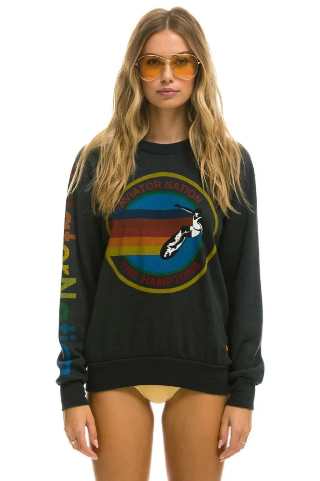 Hamptons Crew Sweatshirt 8211 Charcoal WomenMen Aviator Nation Sweatshirts