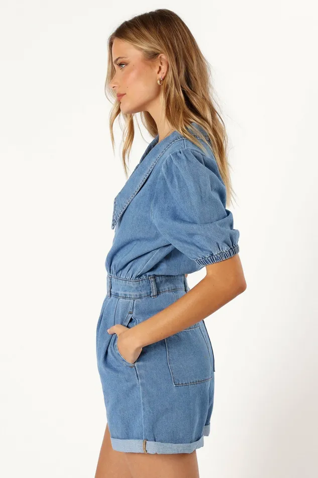 Harry Romper Medium Denim Jumpsuits and Rompers Petal and Pup Women