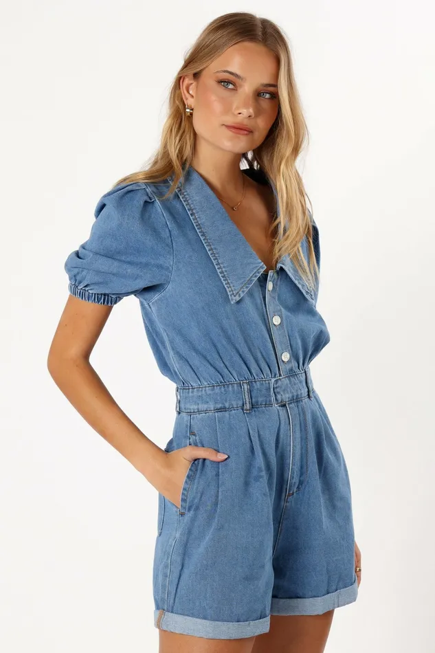 Harry Romper Medium Denim Jumpsuits and Rompers Petal and Pup Women