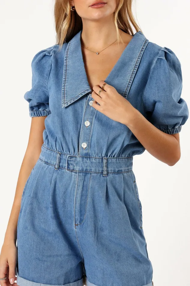 Harry Romper Medium Denim Jumpsuits and Rompers Petal and Pup Women